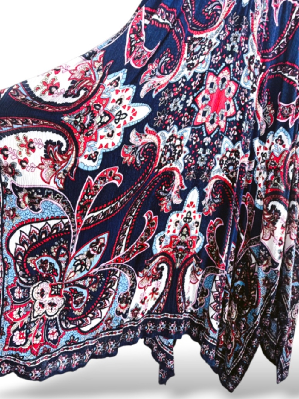 boho festival paisley handkerchief hem blue maxi skirt flowy gypsy size large - Picture 4 of 8